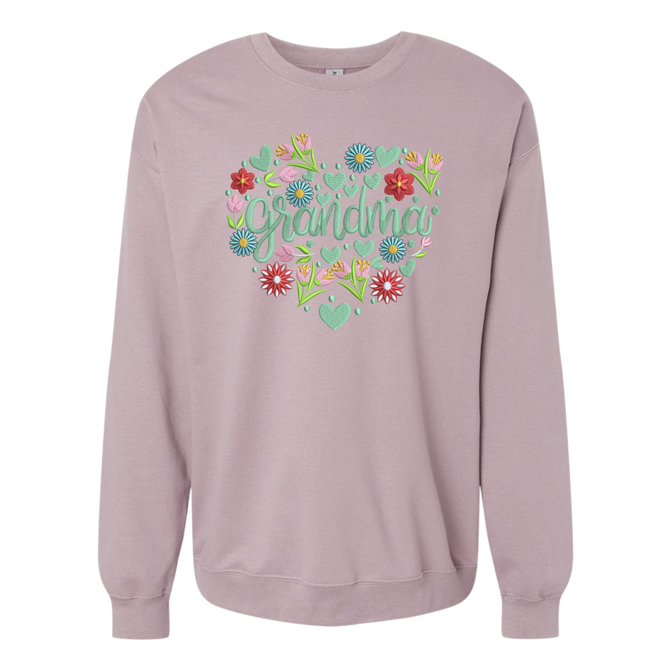 Embroidered Grandma Floral Heart Crew