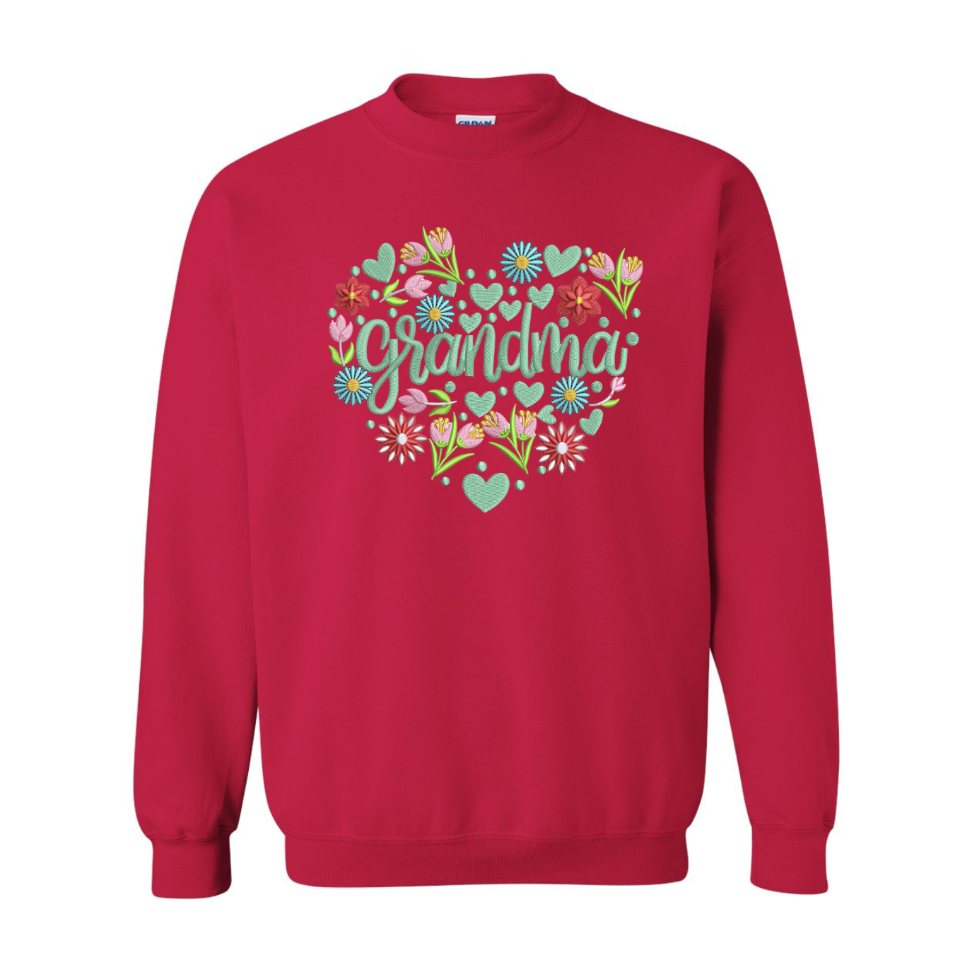 Embroidered Grandma Floral Heart Crew