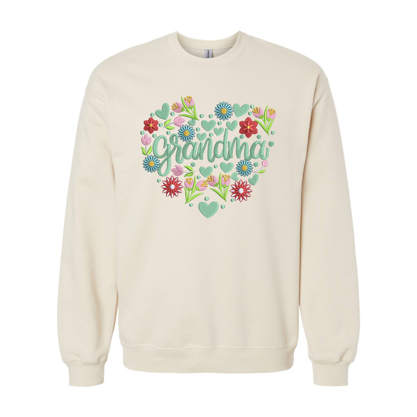 Embroidered Grandma Floral Heart Crew