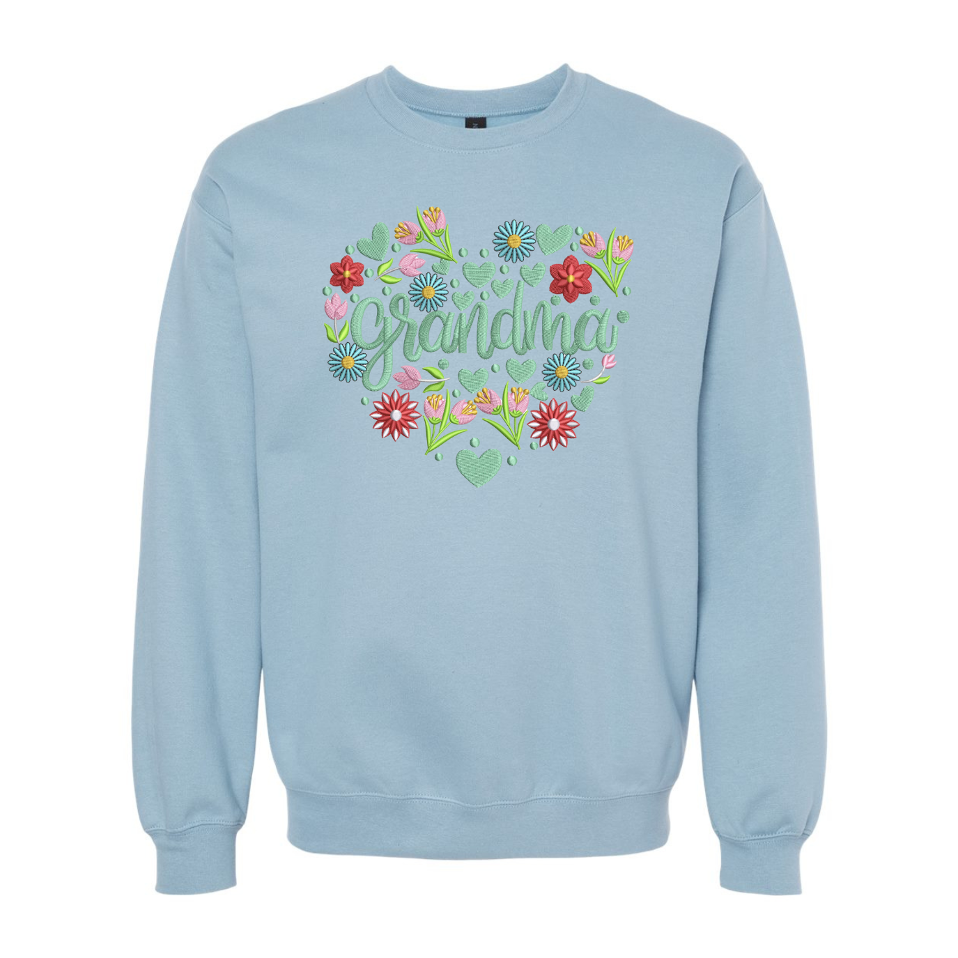 Embroidered Grandma Floral Heart Crew